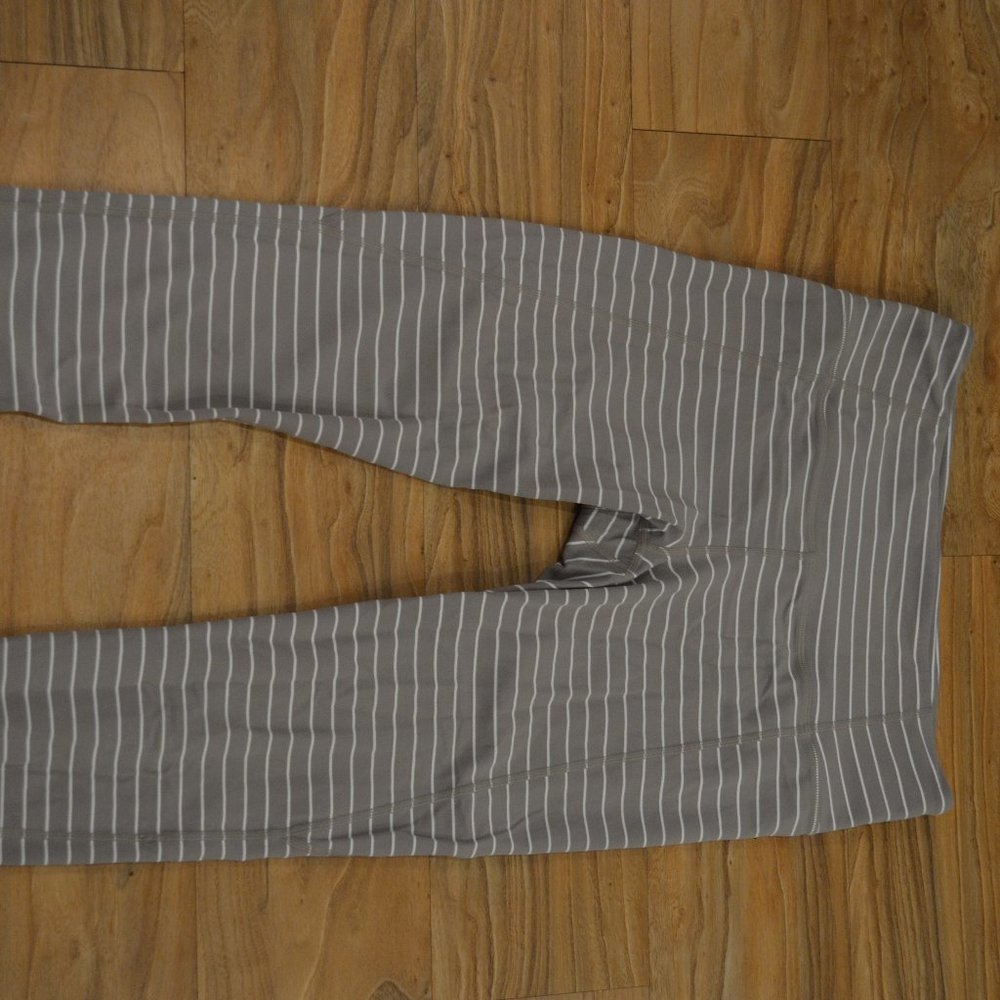 Athleta Striped 7/8 Tight Tan and White Leggings